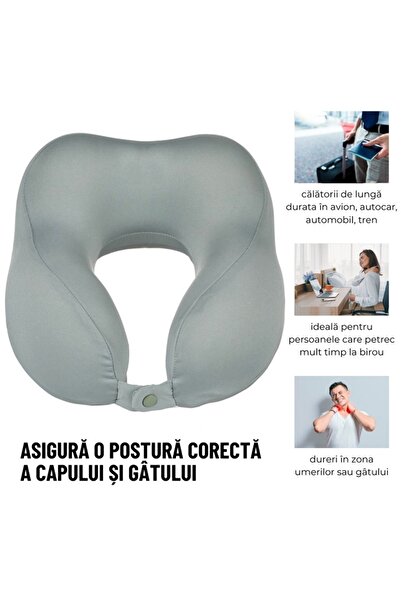 Jumbo Memory Foam Travel Pillow, Removable Cover, Gray