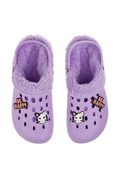 OEM Women's lilac winter clogs, artificial fur, decorative accessories, One Size