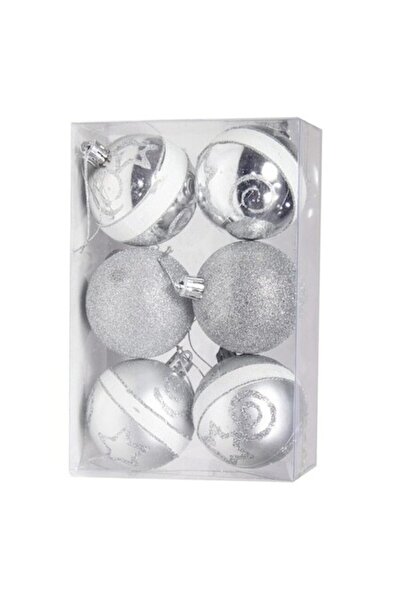 ANTBRO set de 6 globuri de Crăciun argintii, 6 cm
