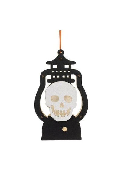ANTBRO Wooden decorative Halloween lantern – illuminated skull 10.5×18 cm, spooky ornament for table or