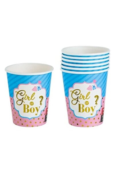 ANTBRO Pahare de hârtie „Fată sau băiat?” folie roz deschis – 240 ml, set de ...