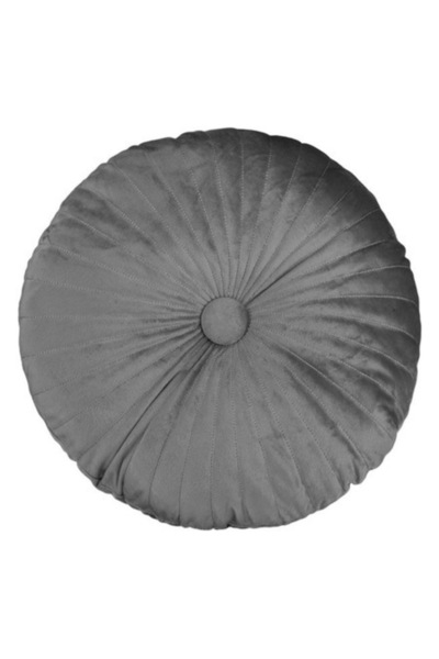 ANTBRO Pernă decorativă rotundă din catifea gri cu buton central – Accesoriu ...