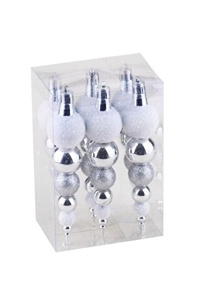 ANTBRO Set de 6 globuri de Crăciun argintii, plastic, H 14cm