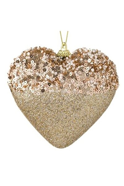ANTBRO Ornament de Crăciun în formă de inimă din spumă bej cu paiete, mărgele...
