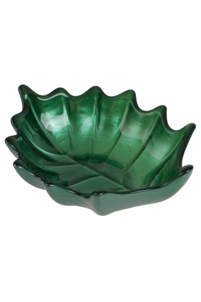 ANTBRO Green Glass Bowl/Plate – Leaf Shape 14×12.5×2 cm –