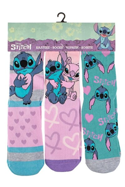 OEM Fancy socks - pink, green and grey, Stitch pattern, 3 pairs