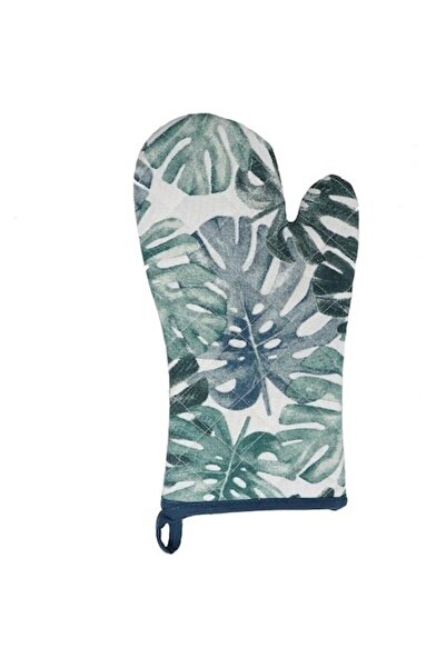 ANTBRO kitchen oven glove, cotton/polyester, white & green, 18x32 cm