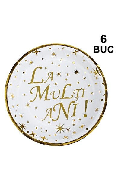 OEM Farfurii de carton pentru petrecere, 18 cm, stele și imprimeu „La mulți a...