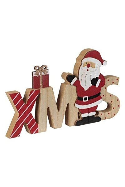 ANTBRO Decorațiune de Crăciun din lemn „Xmas” cu Moș Crăciun și cadou, sclipi...
