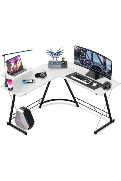 NZONE STORE طاولة ألعاب على شكل حرف L، مكتب ألعاب منزلي، محطة عمل للكتابة، طاولة كمبيوتر زاوية 129×46×74 سم