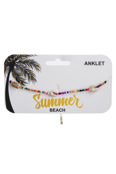 OEM Ankle Bracelet with Gold Chain, Colored Beads & Shells for Women