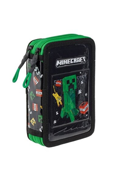 ANTBRO Minecraft 3D Double Equipped Pencil Case Black-Green 12.5x4x19.5 cm