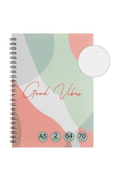 ANTBRO A5 Dictation Notebook - Pastel "Good Vibes" Spiral Cover, 2-Subject, 64 Sheets