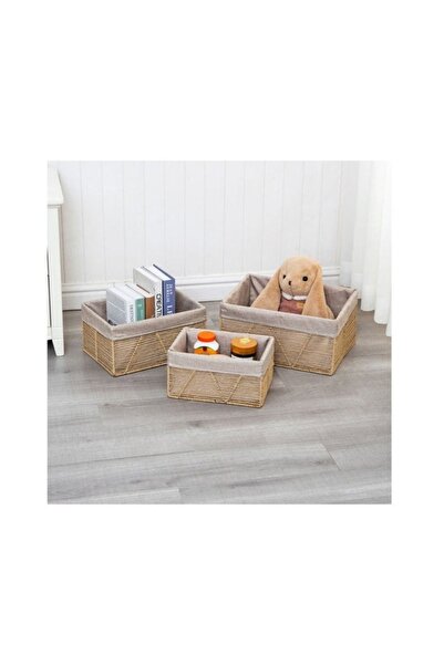 ANTBRO set of 3 cream storage baskets with cover, paper rope & textile