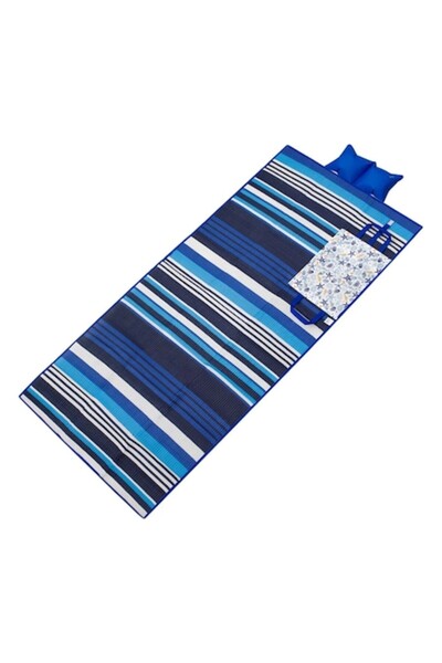 OEM Triple Beach Mat Bag - Blue with Stripes, Shells & Inflatable Pillow 180x86cm