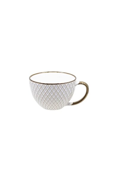 NO BRAND Cană de cafea și ceai, model cu romburi, ceramică, albă, 310 ml