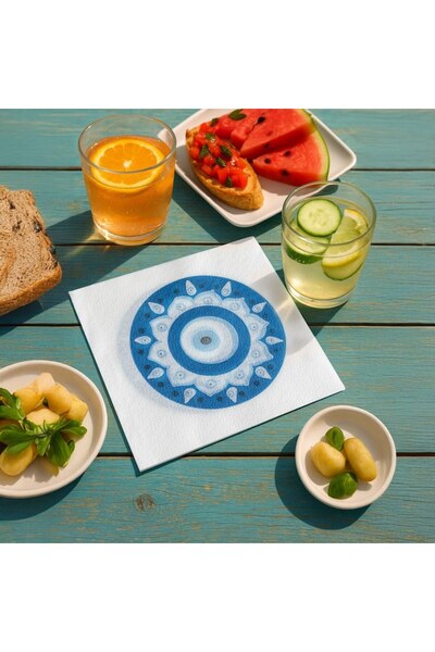 OEM 1-ply white napkins with blue eye pattern 33x33 cm - 80 pcs