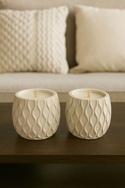 Havalı Tasarım Su Damlası Desenli Dekoratif Soya Parafin Mum 2’li Set – Ahşap...