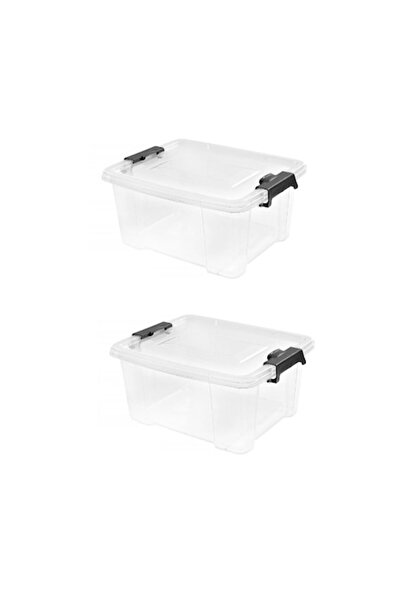 Energetics Set of 2 rectangular storage boxes with lockable lids and black handles, 12 L each