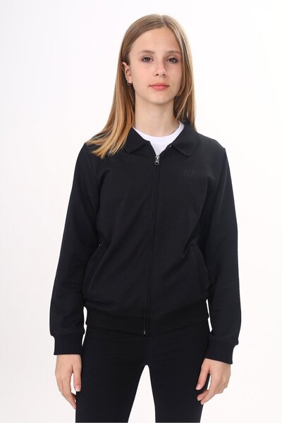 Toontoy Cardigan școlar tricotat pentru fete, negru, cu guler polo, buzunare ...