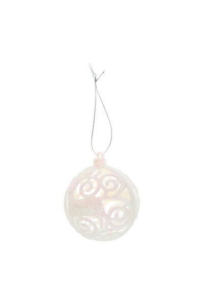 ANTBRO Set de 4 globuri de Crăciun perforate cu sclipici, crem, plastic, 8 cm