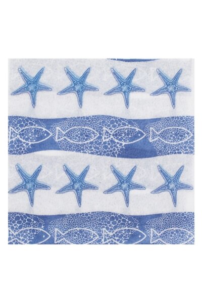 OEM One-ply paper napkins, white with fish & starfish pattern 33x33 cm - 40 pcs