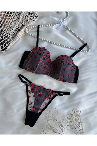 Generic Brand 143 3 Color Embroidered Hollow Lotus Bra Set