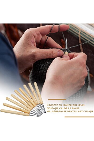 miraza Set 9 Crosete din Bambus cu Cârlig Aluminiu Miraza, Marimi 2.0-6.0 mm, Ergonomice