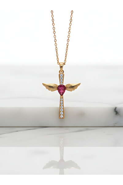 TURBİJ قلادة من الفولاذ على شكل قلب مجنح مرصعة بالأحجار