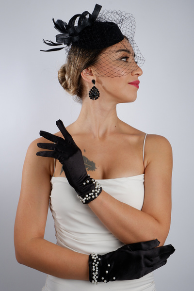 Limelia Mănuși de mireasă fără degete, scurte, din dantelă, negre, accesoriu ...