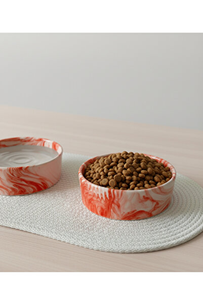 2'li Seramik Kedi köpek Mama Kabı , Su Kabı ve Supla Set