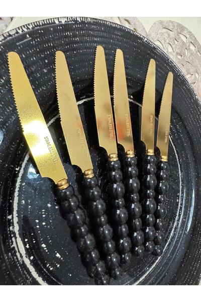 PerottiHome Gold Knife with Pearls and Colored Beads, 6 Pieces