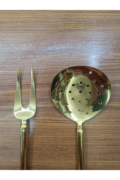 DEKOR ZÜCCACİYE HOME 2-Piece Gold Colander and Fork Set