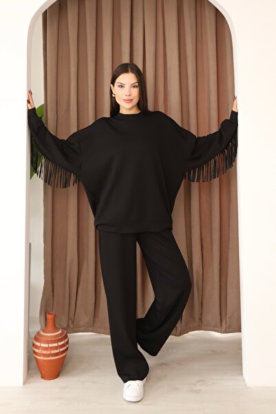 sportiness Oversized Modal Fabric Tracksuit Set with Tassel Detail