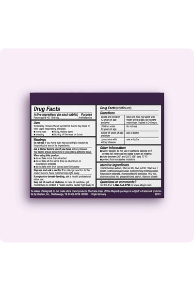 Allegra Gelatin Capsules by Anti-Allergy 24-Hour Relief, 180 mg, 60 Pieces