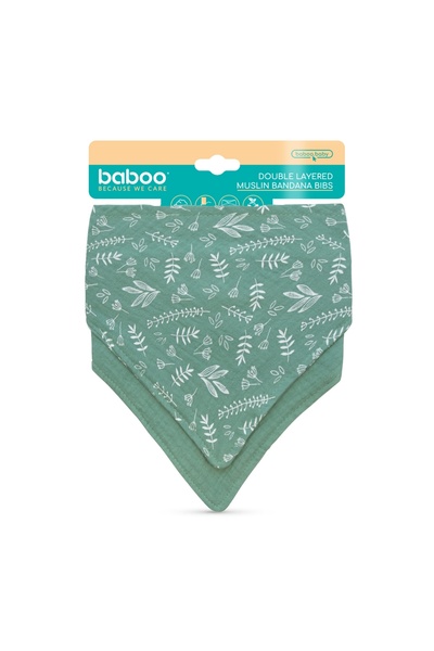Baboo Bandana Din Muselina Cu Strat Dublu - 2 bucati, verde, 0 luni+