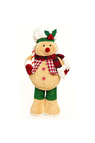 OEM Figurină decorativă de Crăciun - Omuleț de turtă dulce cu acadea, 43 cm, Bej/Roșu