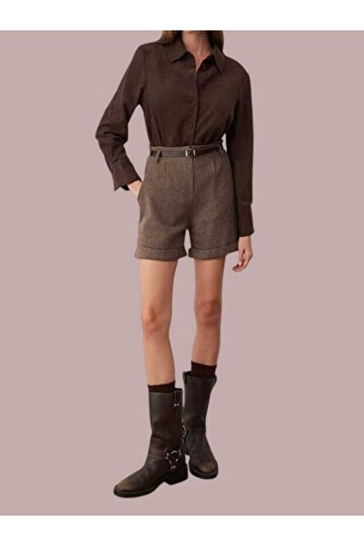 YUSERH Kahverengi Kaşe Kemerli Şort & Bermuda