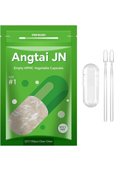 Angtai JN كبسولات فارغة من أنجتاي جي إن، ١٠٠ كبسولة نباتية شفافة، الحجم ١