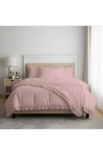 kesenegore Set de lenjerie de pat dublu cu volane din bumbac Ranforce, 3 piese