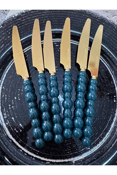 PerottiHome Gold Knife with Pearls and Colored Beads, 6 Pieces