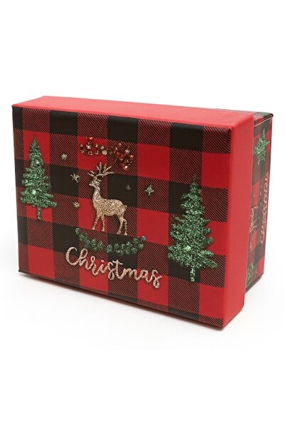 OEM Cutie cadou Crăciun, dreptunghiulară, capac detașabil, design cu reni și brazi, reutilizabilă, 11 x 8 x 5,5 cm