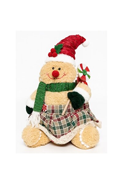 OEM Figurină decorativă de Crăciun - Om de turtă dulce așezat cu acadea, bej/...