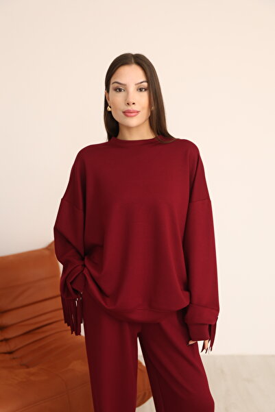 sportiness Oversized Modal Fabric Tracksuit Set with Tassel Detail