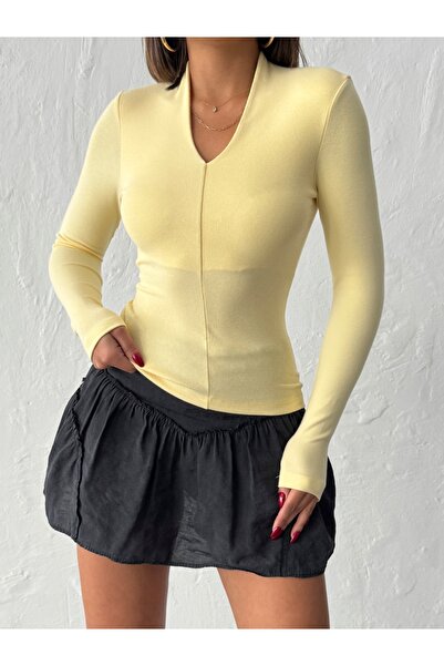 peralist بلوزة نسائية ذات أكمام طويلة وياقة على شكل حرف V من قماش مودال ريبان...