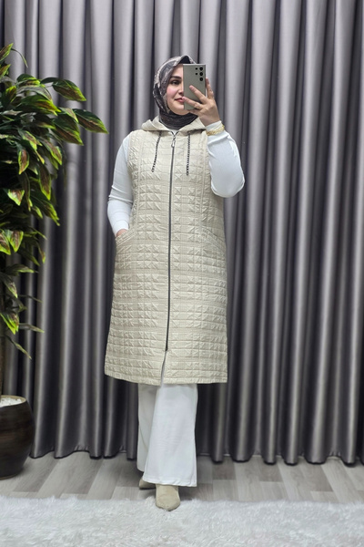 Elmas Tesettür Kadın Giyim Büyük Beden 4031 Kapıtone Dik Cep Yelek