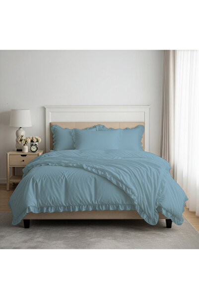 kesenegore Set de lenjerie de pat dublu cu volane din bumbac Ranforce, 3 piese