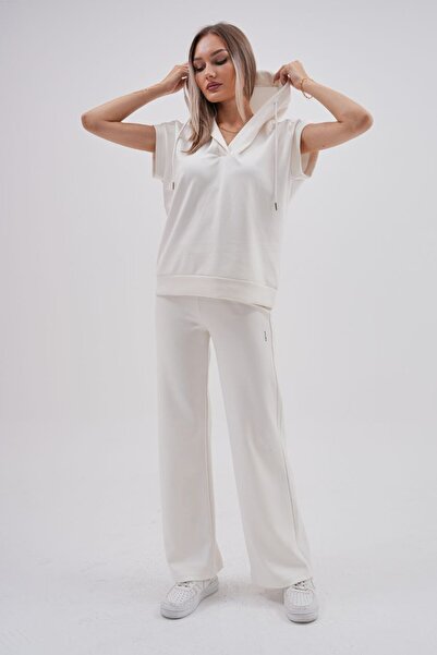 strivex Soft Modal High Waist Wide Leg Ecru Bow Trousers