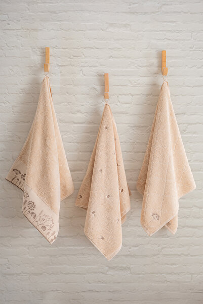 TICOTTO Filiz 50×90 cm 100% Cotton Embroidered Towel Set – 3-Piece, Highly Absorbent, Ultra Soft, with Hanger