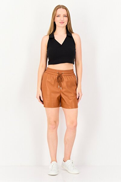 PROMOD Women Plain Basic Shorts, Brown